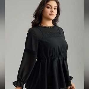 NWT Bloomchic Plain Ruffles Elastic Waist Lace Patchwork Blouse